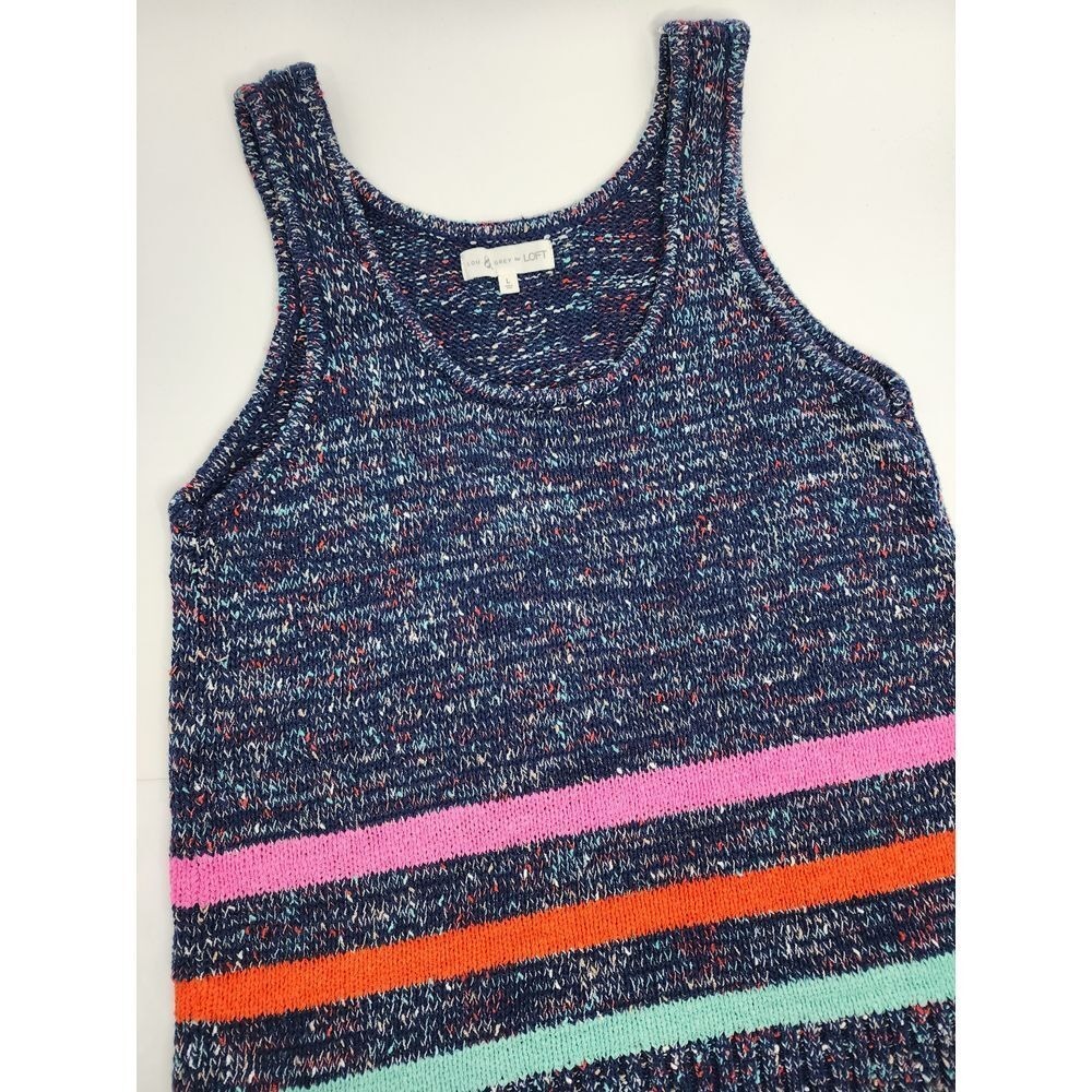 Loft Lou & Grey Tank Women's Large Knit Sweater Sleeveless Top Stripemarl - Picture 3 of 5